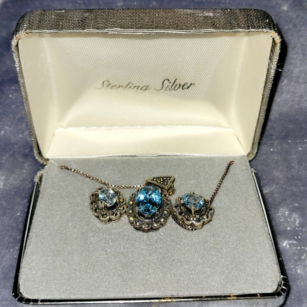 Sterling Silver Genuine Topaz earrings and necklace set